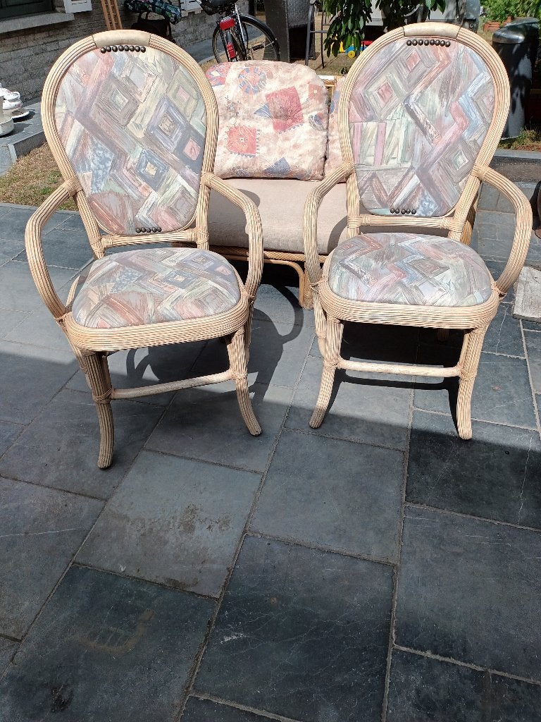 2 stoelen  met armleuning in rotan, Enlèvement, Comme neuf, Osier ou Rotin