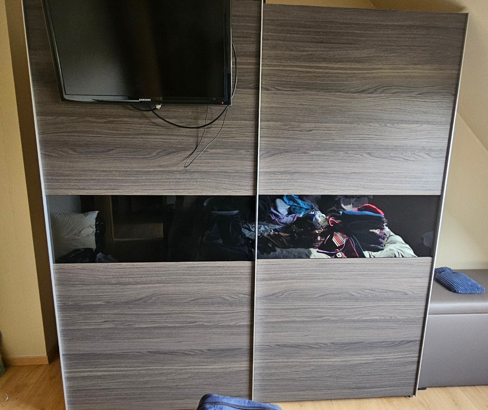 Kast met schuifdeuren, bruin, breedte 2m, Ophalen, Gebruikt, 200 cm of meer, 200 cm of meer