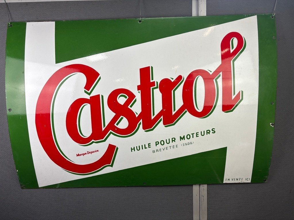 Castrol olie emaille reclamebord 120 x 90 cm ca 1956, Verzamelen, Merken en Reclamevoorwerpen, Ophalen, Gebruikt, Reclamebord