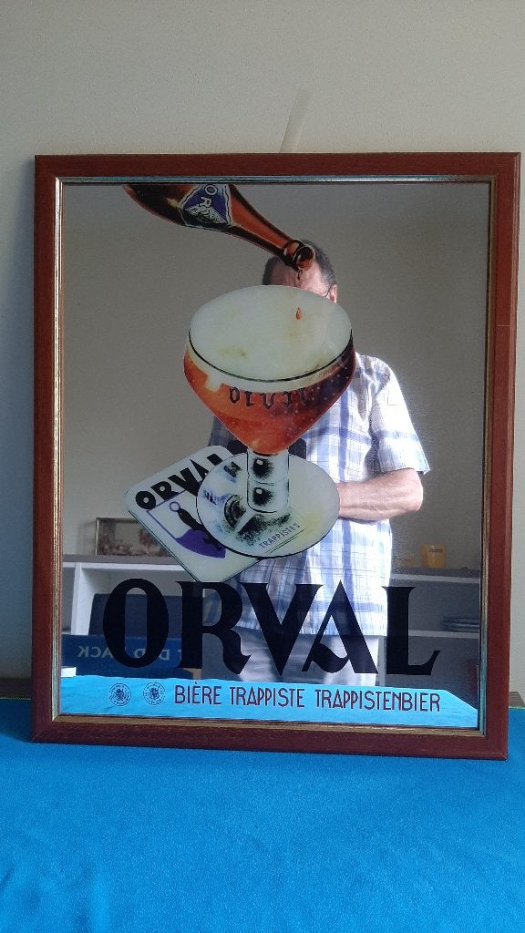 Miroir publicitaire ORVAL (trappiste belge) 56 x 45 cm, Enlèvement, Utilisé, Panneau, Plaque ou Plaquette publicitaire