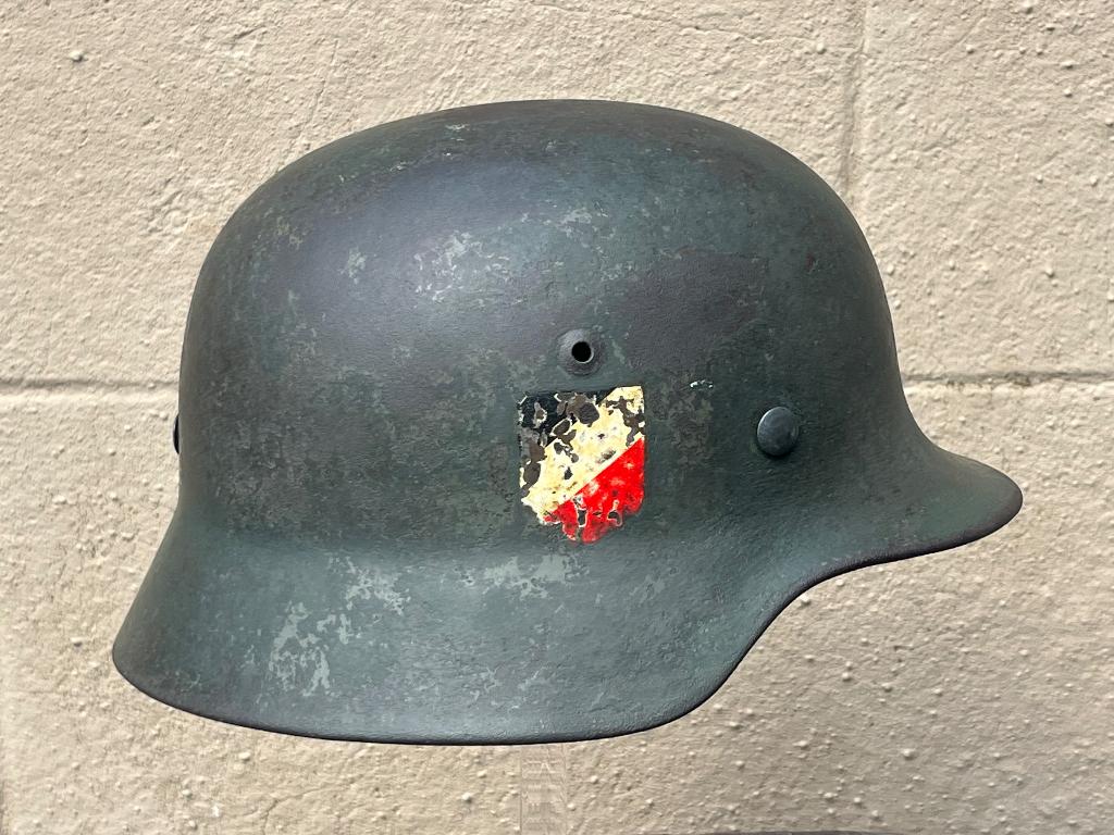 Duitse M35 helm. Pz Stab Komp. Wehrmacht, Ophalen, Landmacht, Helm of Baret