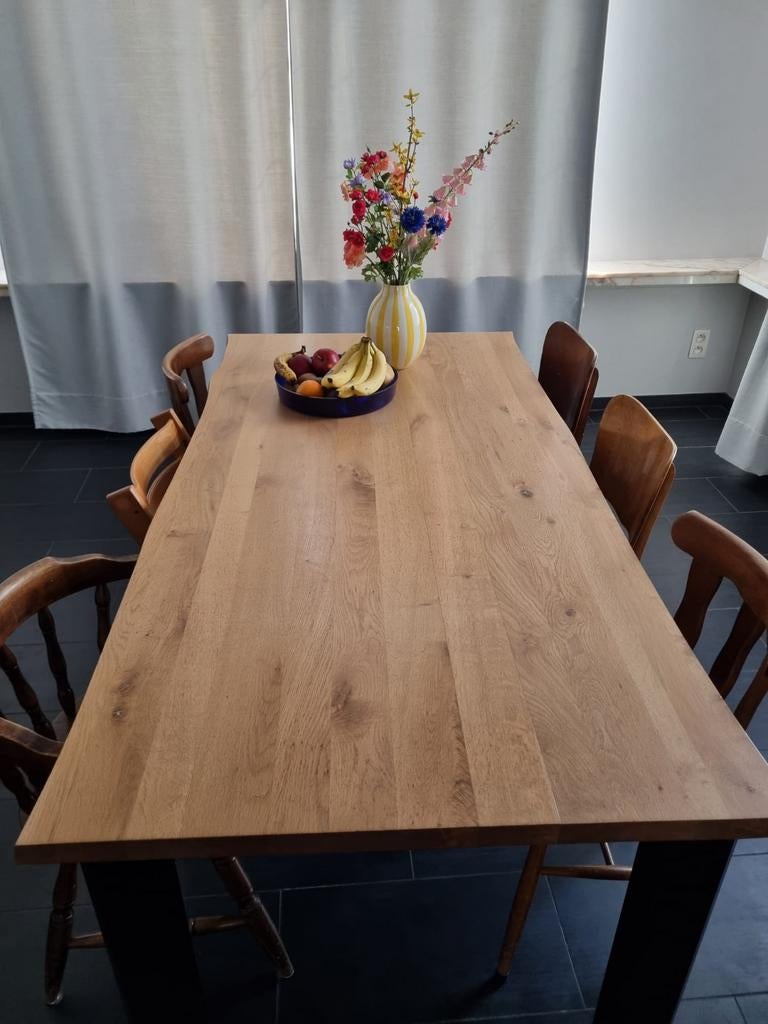 Eettafel hout boomstam metalen onderstel, Ophalen