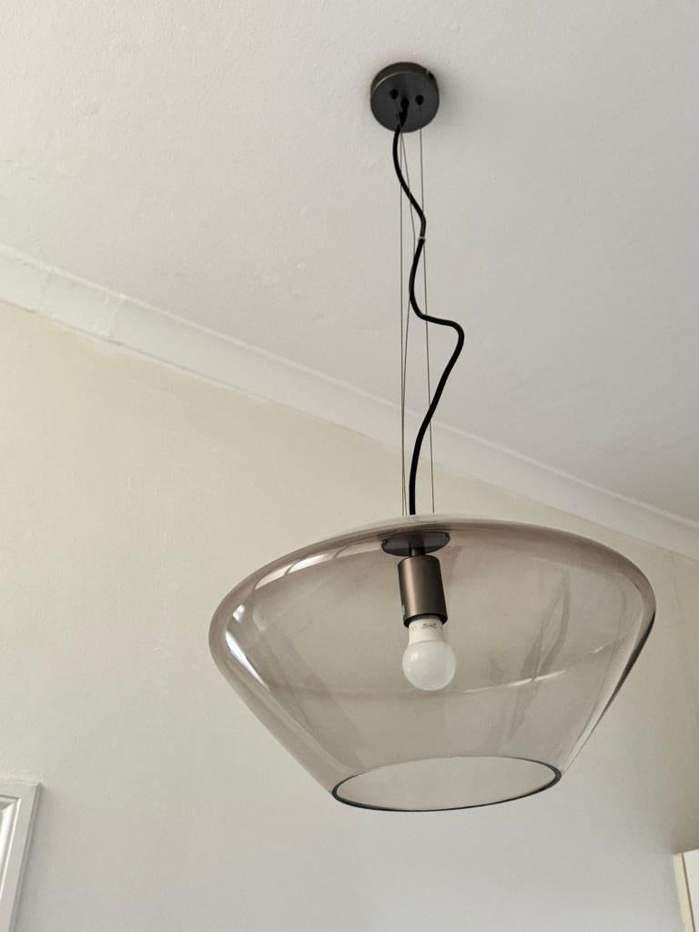 Moderne hanglamp in gefumeerd glas, Ophalen, Glas