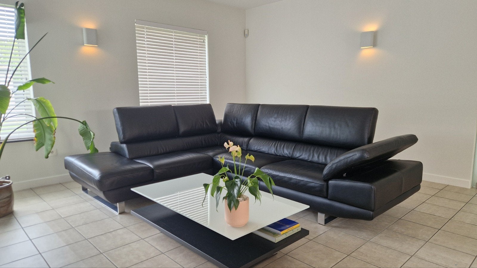Lederen hoeksalon (Franco Ferri), zwart, in prima staat!!, Ophalen, 250 tot 300 cm, Hoekbank, Leer