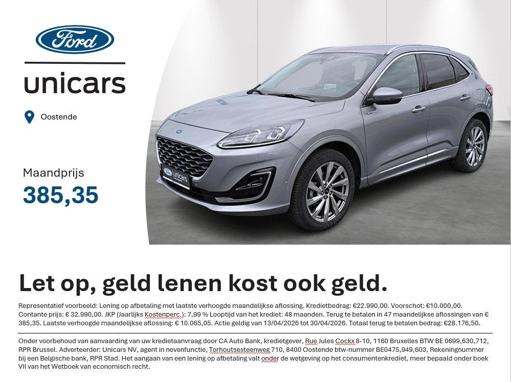 Ford Kuga 2.5i FHEV Aut. 140kW Vignale TREKHAAK - BTW-WAGEN, Stof, Gebruikt, 4 cilinders, 1701 kg