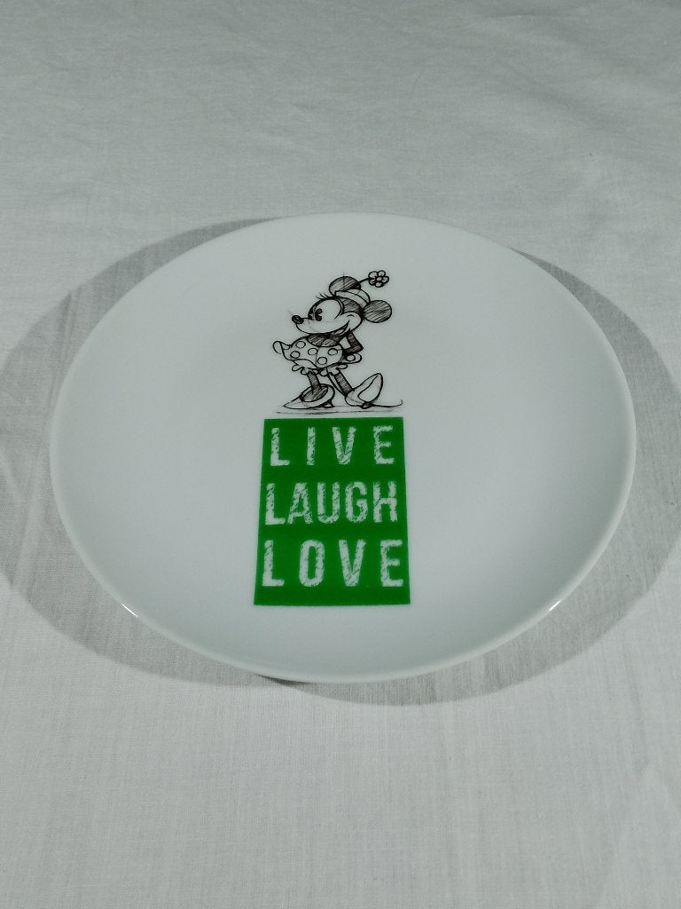 Disney Egan Minnie Mouse Bord – Live Laugh Love - Groen, Verzamelen, Disney, Ophalen of Verzenden, Overige figuren, Gebruikt, Servies