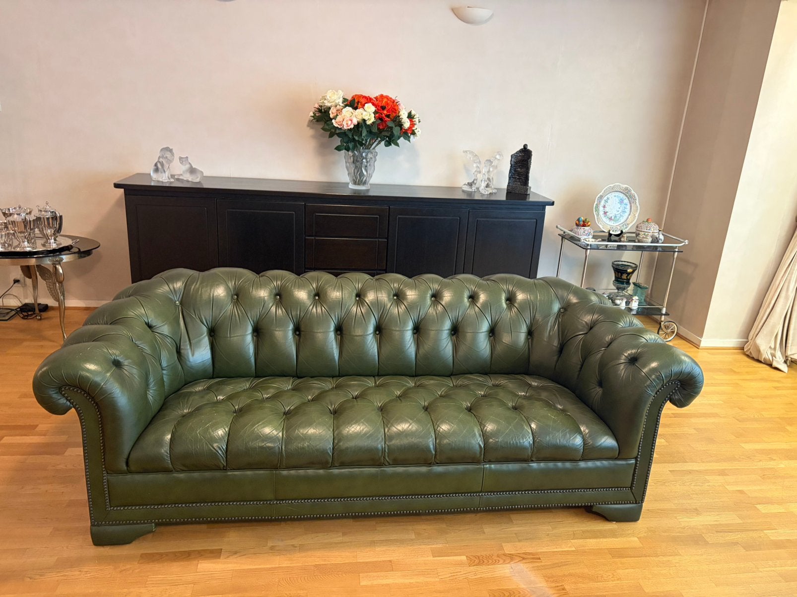 Chesterfield look-a-like 3zits en fauteuil, Ophalen, Gebruikt, Chesterfield, Driepersoons