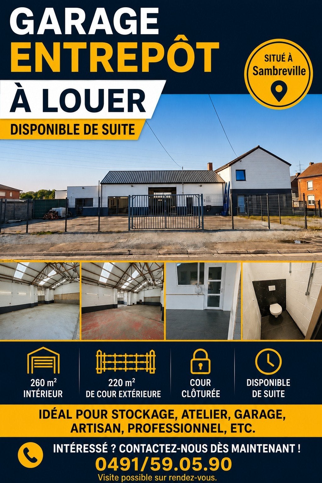 Garage / Entrepôt à louer – Sambreville, Namur (ville)