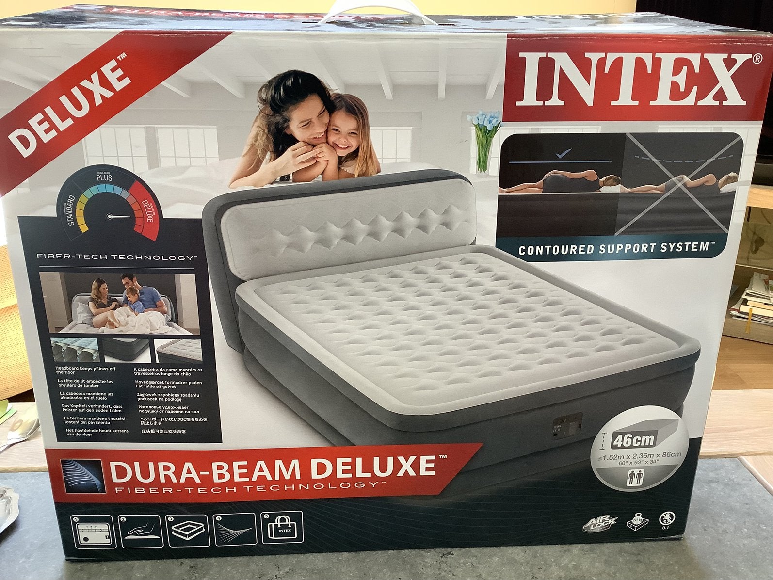 Intex Dura-Beam Deluxe 2-persoons luchtbed, Caravanes & Camping, Matelas pneumatiques, Comme neuf, 2 personnes, Pompe intégrée