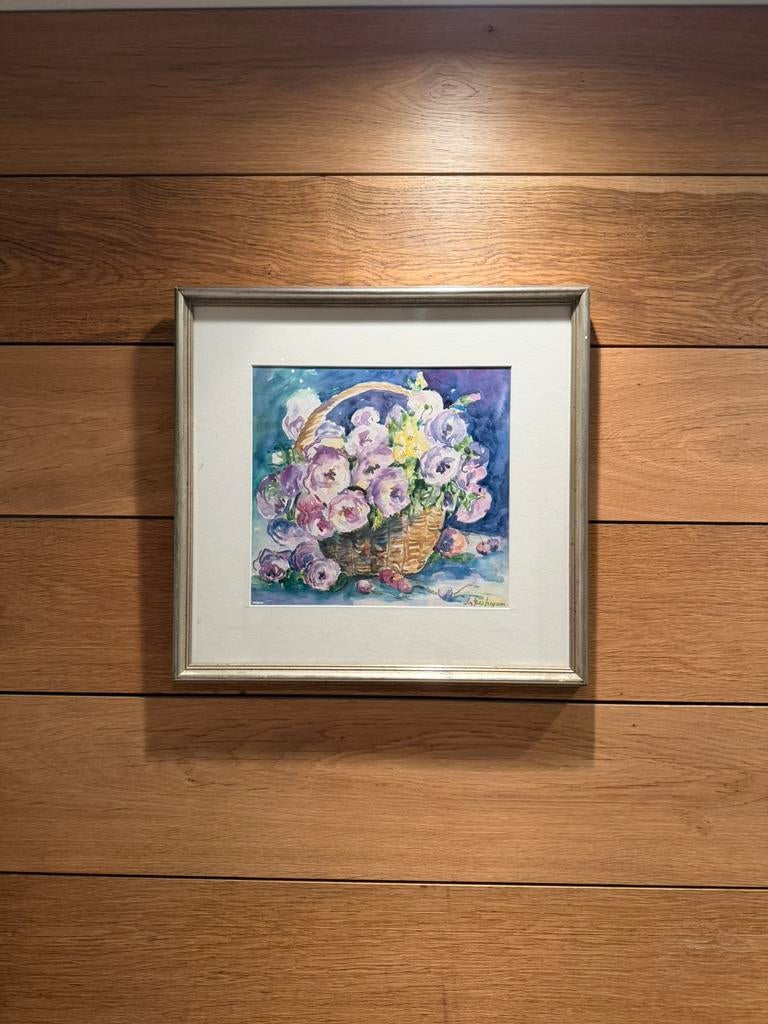 Ingelijste aquarel — gesigneerd bloemstilleven, Ophalen