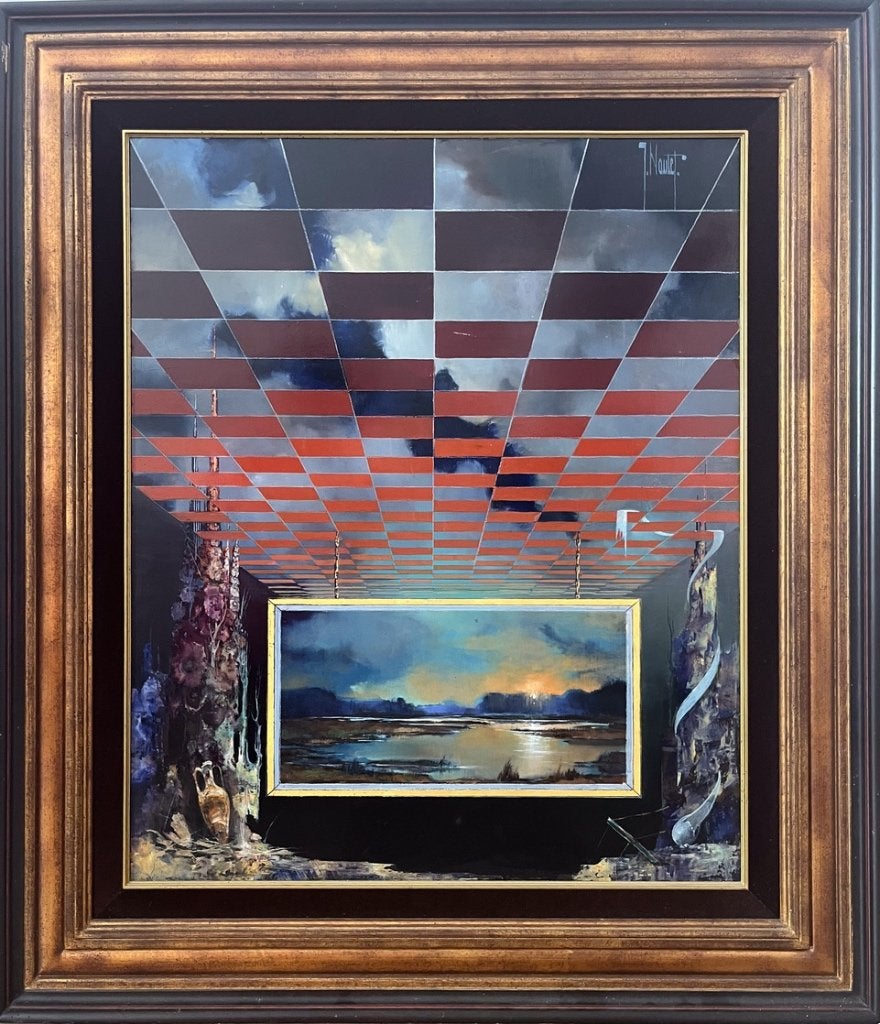 peinture Jean nautet, Antiek en Kunst, Kunst | Schilderijen | Klassiek, Ophalen, Surrealisme, Overige onderwerpen, Paneel