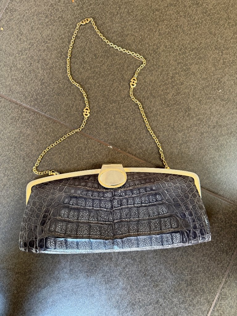 Pochette vintage Donna Elissa, Crocodile gris/taupe, Enlèvement, Comme neuf