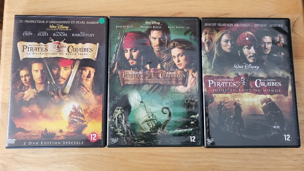 Lot DVD trilogie Pirates des Caraïbes, Cd's en Dvd's, Dvd's | Avontuur, Ophalen, Bonusmateriaal, Engels, Vanaf 12 jaar