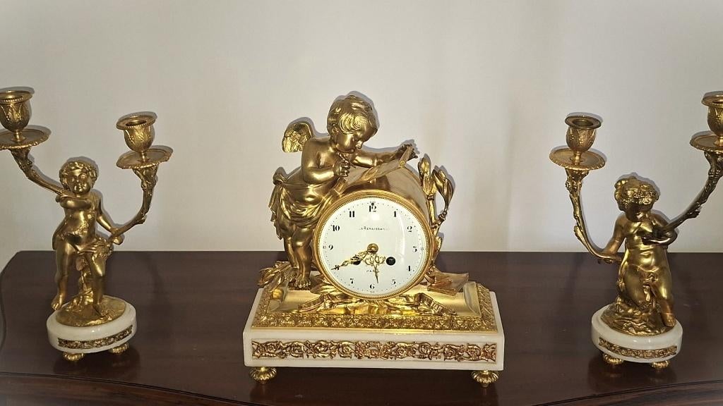Bronze KlokkenStel, Antiek en Kunst, Antiek | Klokken, Ophalen of Verzenden