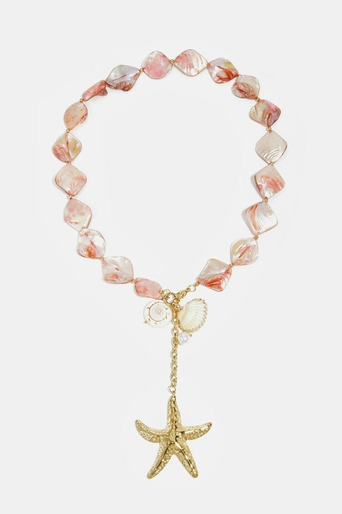 Ketting met kralen van zeeschelpen, schildpadmotief, Bijoux, Sacs & Beauté, Enlèvement ou Envoi, Neuf, Bleu, Avec pendentif