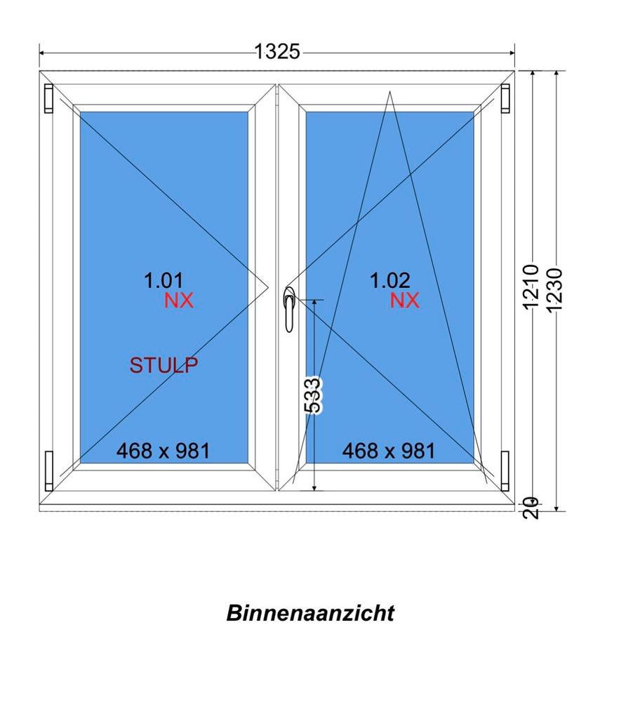 Fenêtre à double vitrage en PVC Ug:1.0 (1325x1230), Bricolage & Construction, Châssis & Portes coulissantes, Neuf, Châssis de fenêtre
