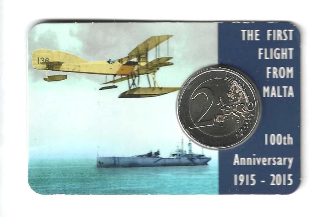 Malta (coincard), 2 Euro 2015, 100th Ann. First Flight., Timbres & Monnaies, Monnaies | Europe | Monnaies euro, Enlèvement ou Envoi