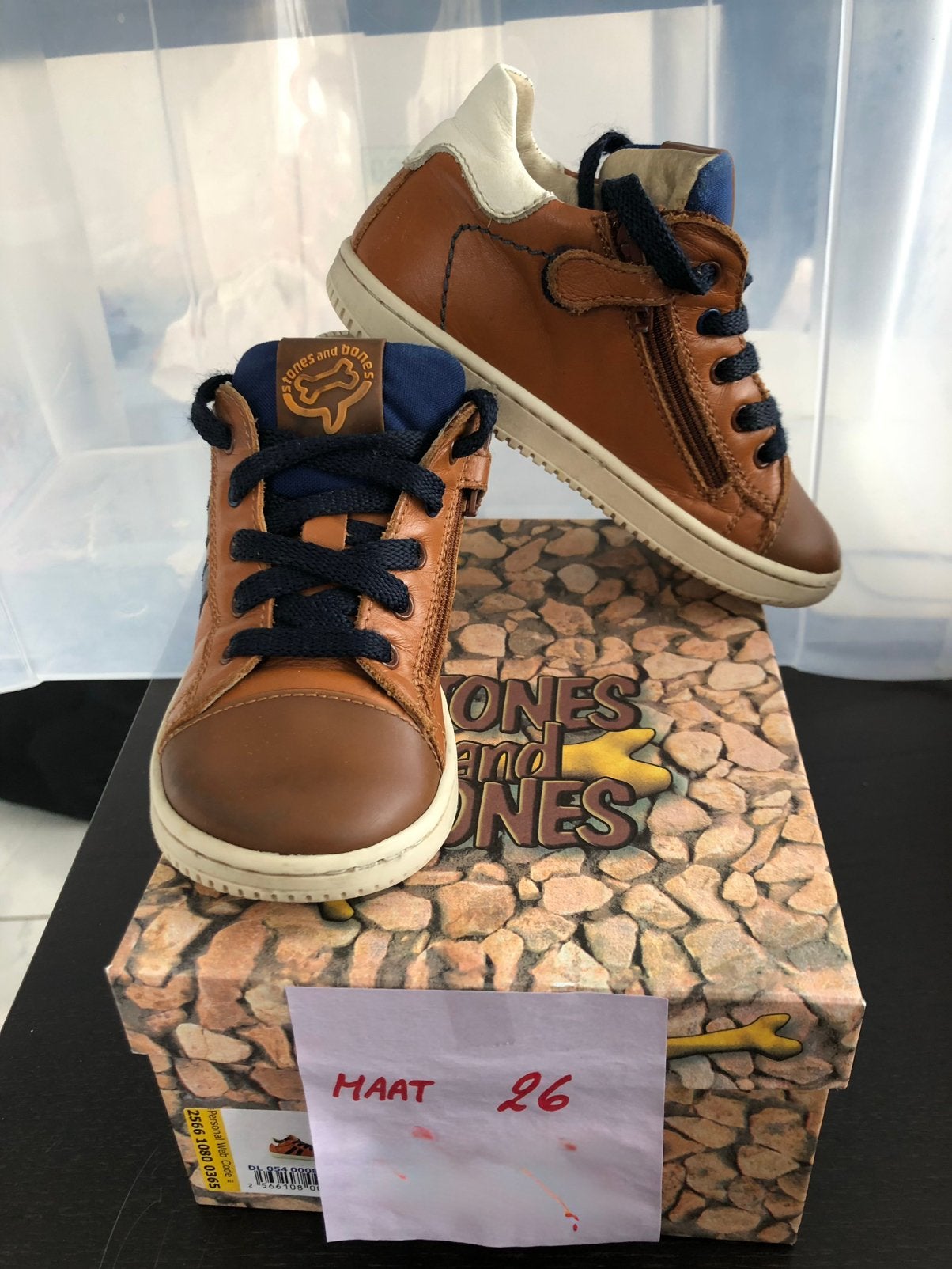 Jongensschoenen, maat 26, cognac/navy, Stones and bones, Kinderen en Baby's, Ophalen, Gebruikt, Schoenen, Jongen