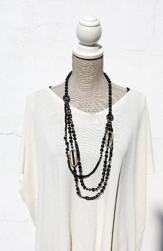 Magnifique long collier noir et doré - neuf !, Bijoux, Sacs & Beauté, Colliers, Enlèvement ou Envoi, Neuf, Noir