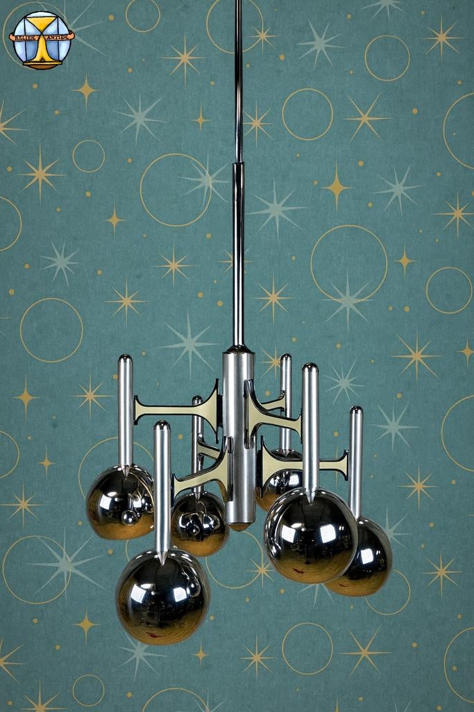 Grande lampe suspendue Gaetano Sciolari Vintage Space Age en, Enlèvement ou Envoi, Utilisé, Métal, Vintage / space age / Itiliaans design / mid century  / 70s