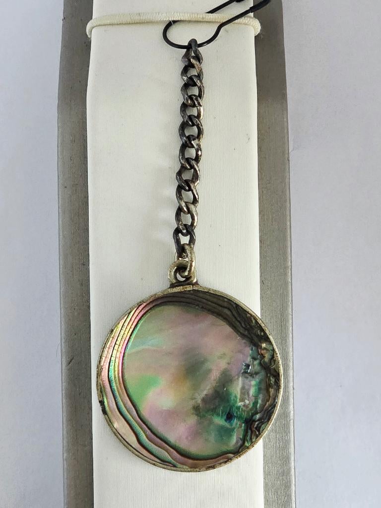 Vintage zilveren broche/ hanger met parelmoer,  Mexico, Bijoux, Sacs & Beauté, Broches, Utilisé, Argent, Argent, 7 à 10 cm, Enlèvement ou Envoi
