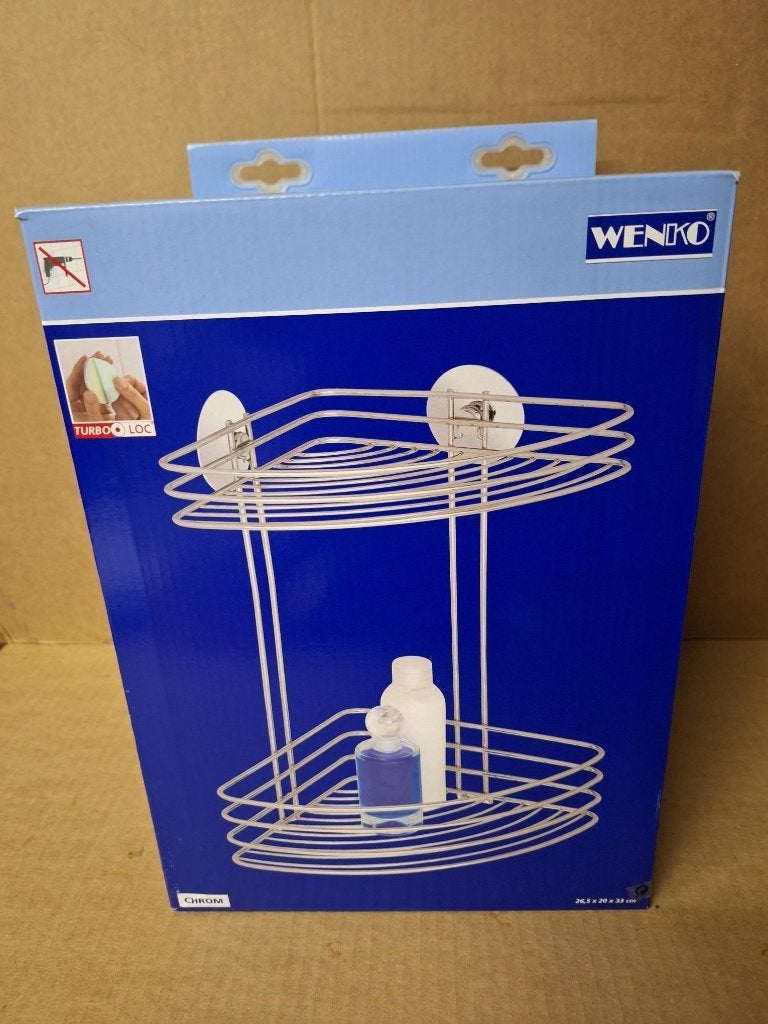 WENKO Turbo-Loc hoekrek badkamer 2-laags zonder boren – RVS, Badkamerrek, Overige merken, Nieuw, Ophalen of Verzenden