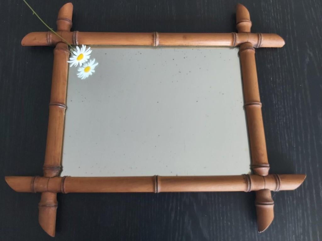 Prachtige oude franse faux bamboo spiegel, Antiek en Kunst, Ophalen of Verzenden, Rechthoekig, 50 tot 100 cm, Minder dan 100 cm