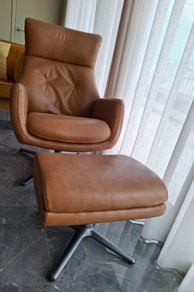Lederen relaxzetel, Ophalen, 100 tot 125 cm, Zo goed als nieuw, Leer