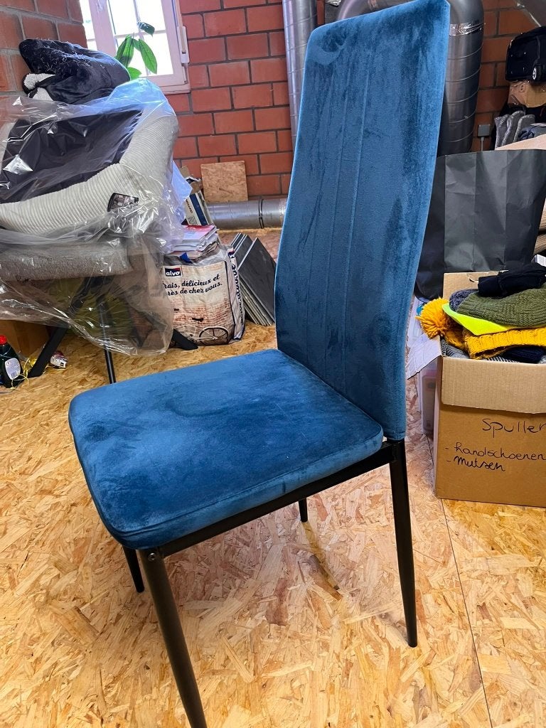 6x Eetkamer stoelen, Huis en Inrichting, Stoelen, Ophalen, Blauw, Zo goed als nieuw, Stof