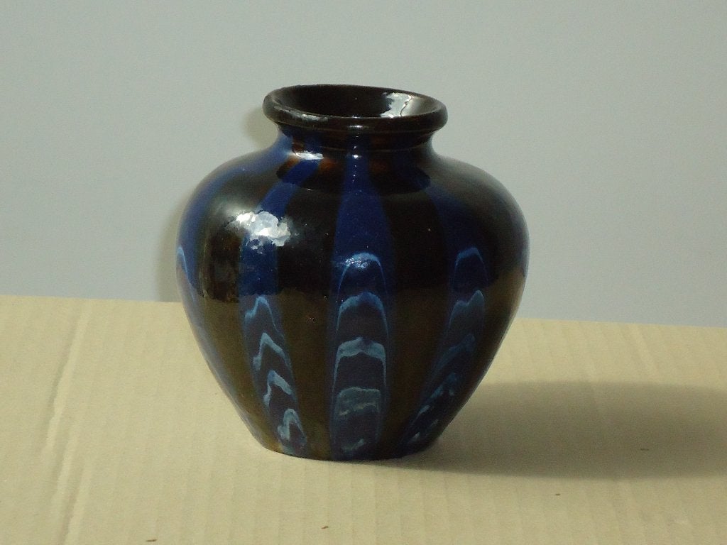 Jugendstil vaas E. HUBER-ROETHE ca 1905 kobalt slibdecor, Antiek en Kunst, Ophalen of Verzenden