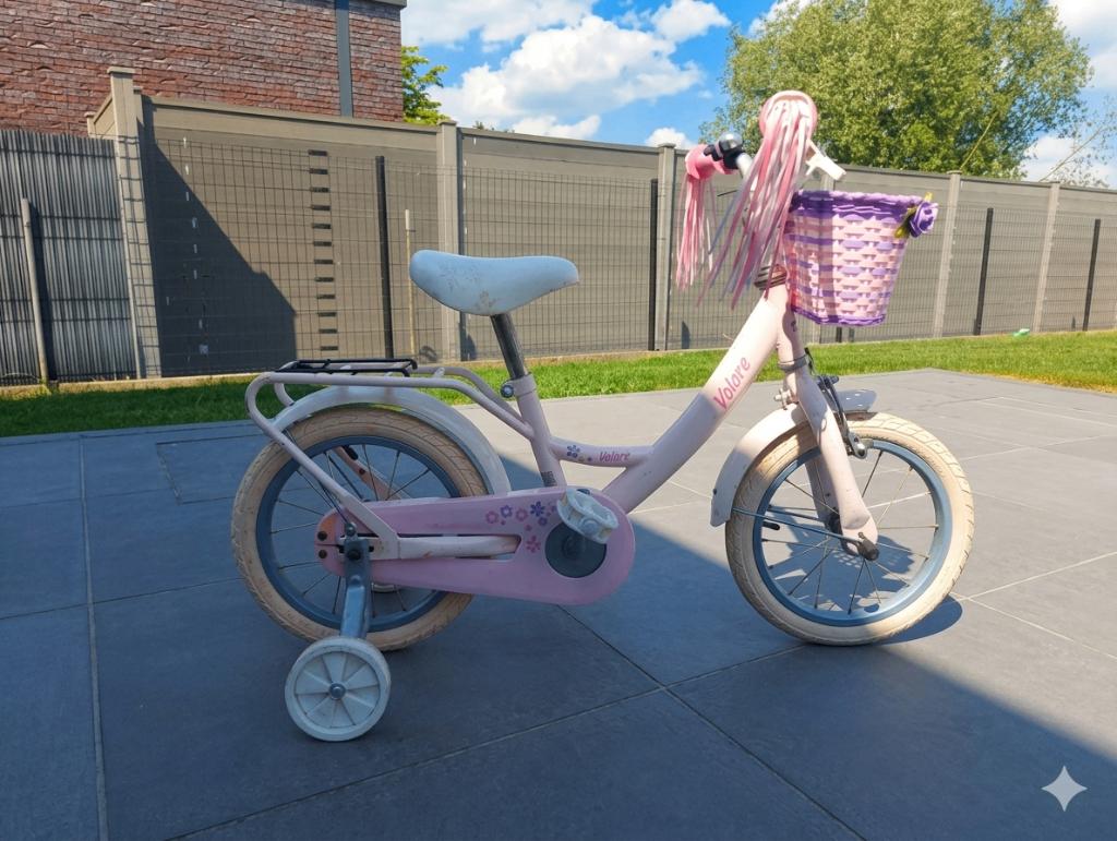 Meisjesfiets 14" met zijwieltjes, Fietsen en Brommers, Fietsen | Kinderfietsjes, Ophalen, Gebruikt, Minder dan 16 inch, Zijwieltjes
