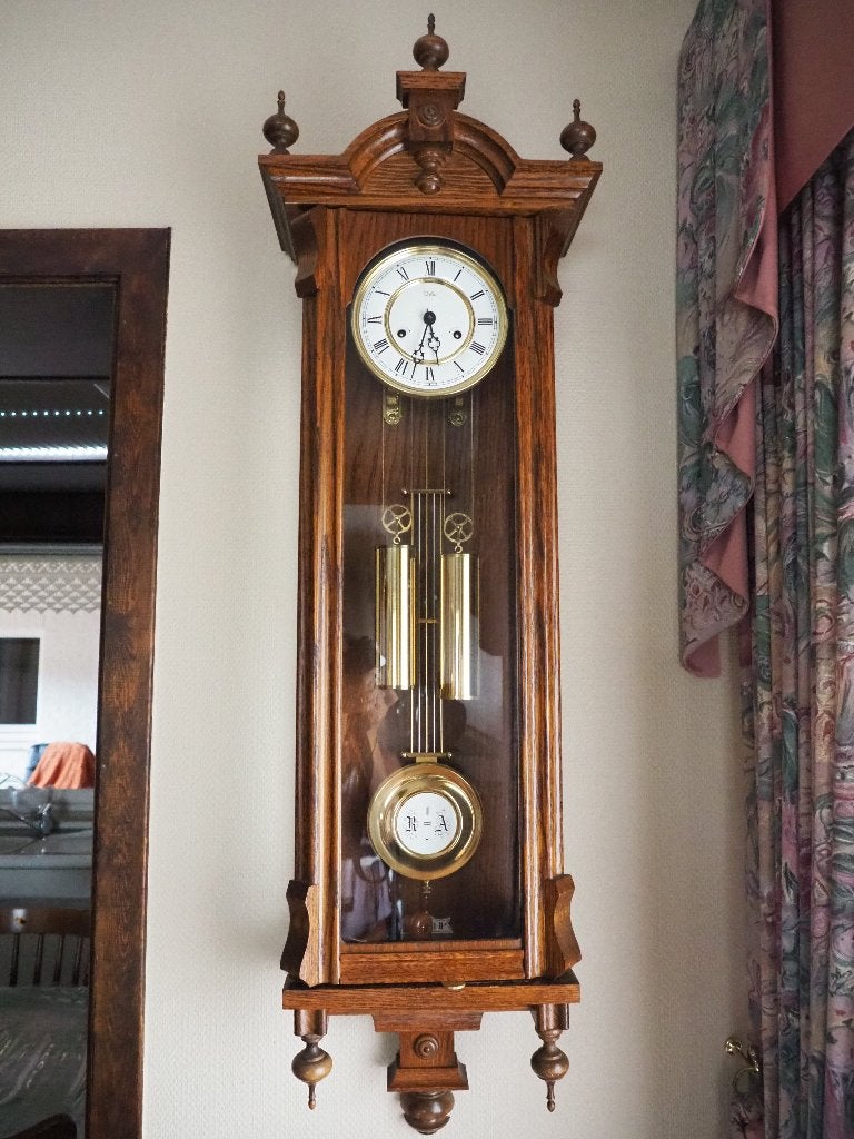 wandklok, die nog werkt, Ophalen, Analoog, Met gewichten, Wandklok