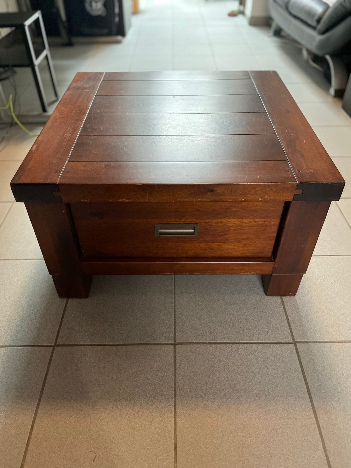 Mooie Houten vierkante salontafel 70 x 70 x 40 hoog, Huis en Inrichting, Tafels | Salontafels, Ophalen, Gebruikt, 50 tot 100 cm
