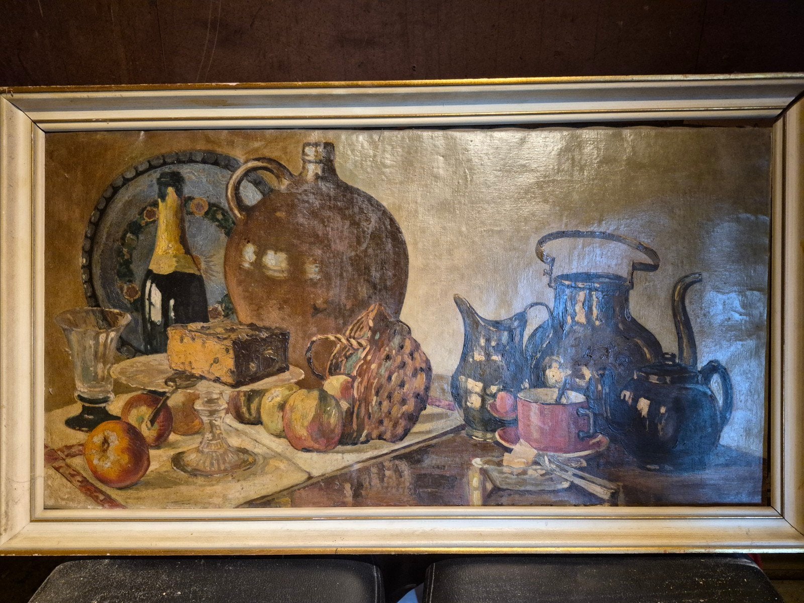 Groot Olieverfschilderij Stilleven – Jules Verwest (Jul. Ver, Ophalen, Doek, Stilleven, Klassiek