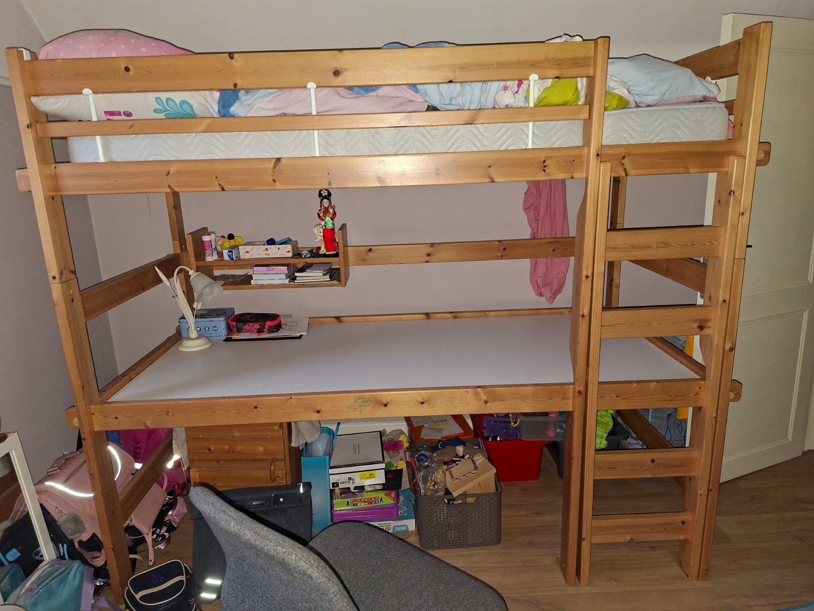 Stevige houten hoogslaper met bureau + matras, Enlèvement, Lit mezzanine