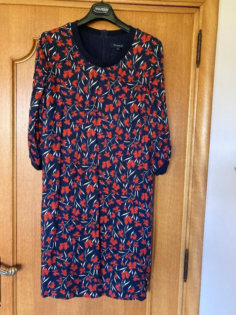 Donkerblauw met rood kleed met 3/4 mouwen, Terre Bleue, 42, Kleding | Dames, Terre Bleue, Maat 42/44 (L), Ophalen of Verzenden