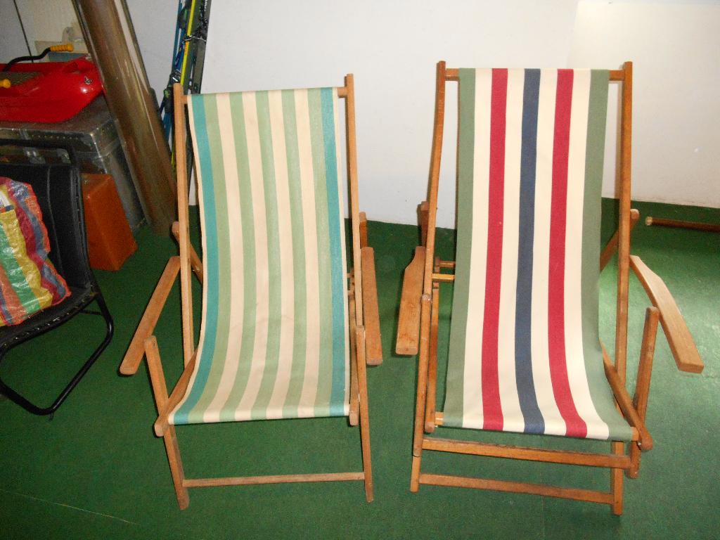 Retro ligstoelen 2 stuks, Tuin en Terras, Ophalen, Gebruikt, Hout, Inklapbaar
