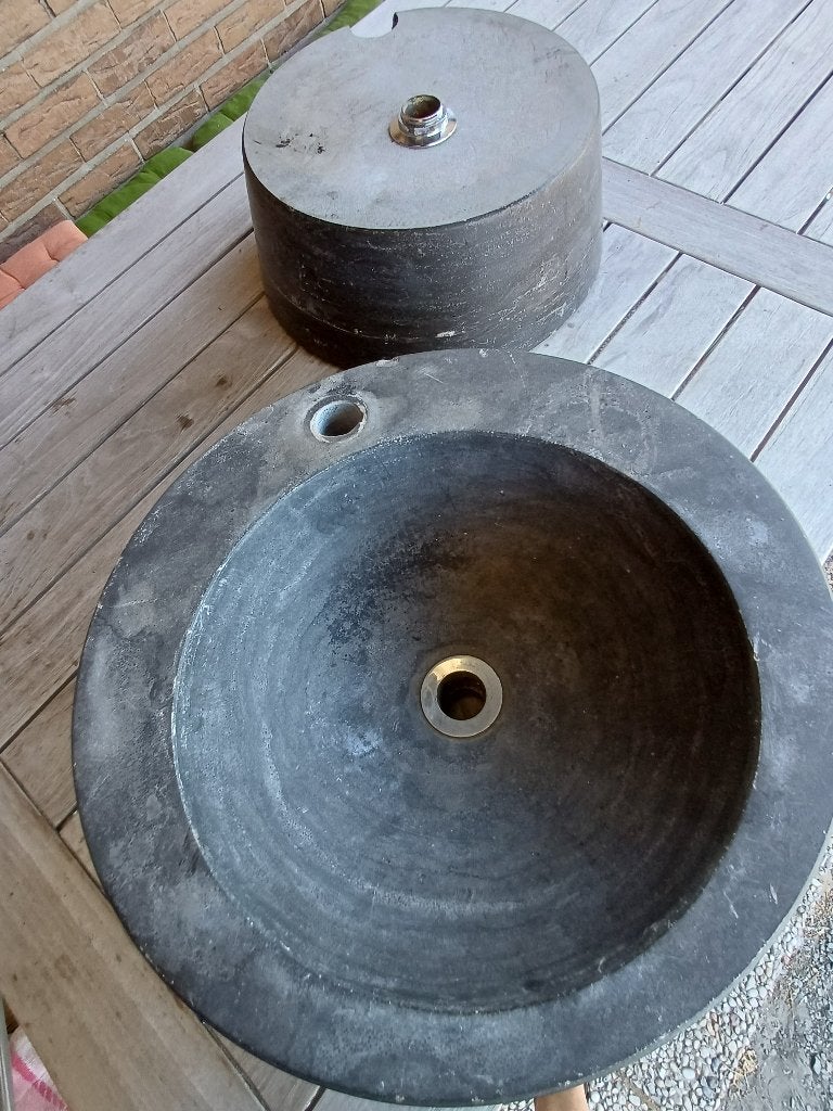lavabo de salle de bain 2 vasques en pierre bleue française, 25 à 50 cm, Lavabo ou Évier, Comme neuf, Enlèvement