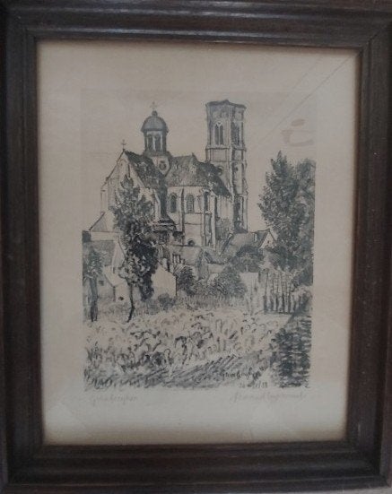 Lithographie d'Armand Eggermont Grimberghen 1938, Antiquités & Art, Numéroté, Enlèvement ou Envoi, Paysages, Lithographie