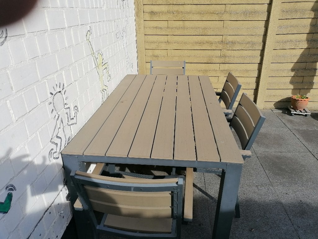 tuintafel +stoelen, Tuin en Terras, Ophalen, Gebruikt, Rechthoekig, Kunststof