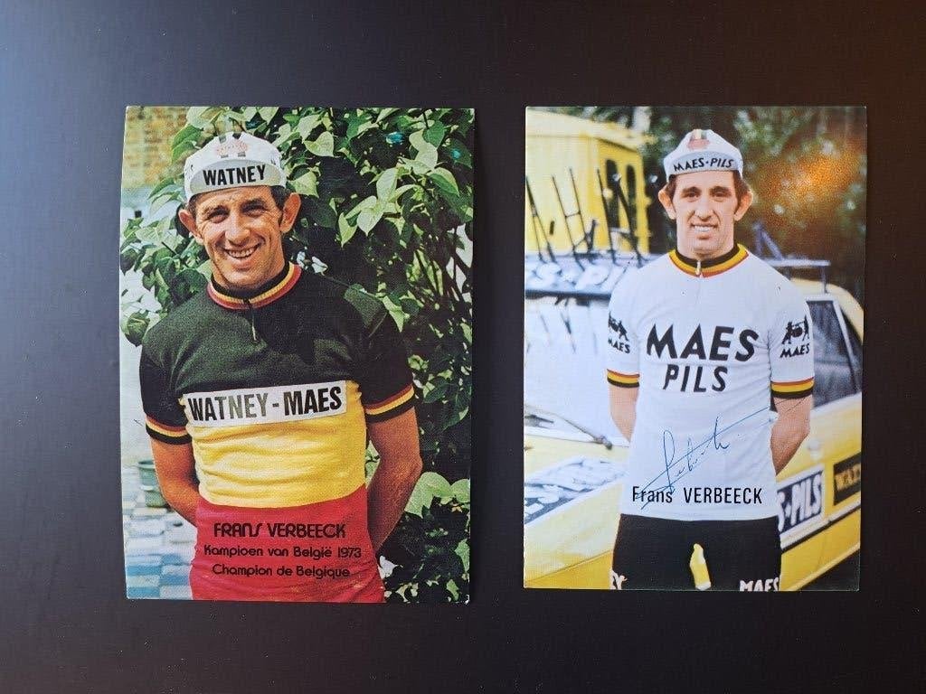 Gesigneerde historische foto's: de wielerploeg Watney Maes, Ophalen of Verzenden, Zo goed als nieuw, Poster, Plaatje of Sticker
