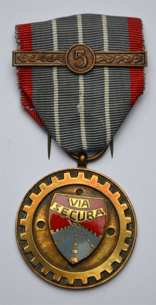 Medaille, Via Secura, 5 jaar dienst, met Bar, Zg, Ophalen of Verzenden, Overige soorten, Lintje, Medaille of Wings
