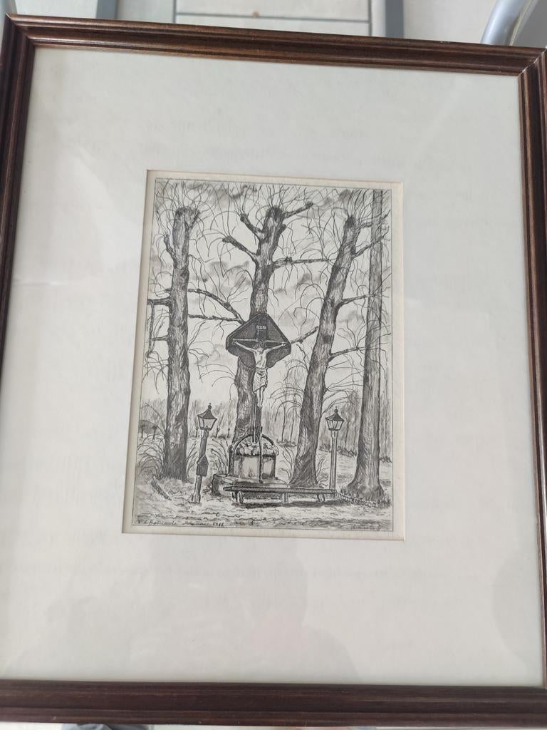 Ets kruis boseinde Sinaai, Antiek en Kunst, Ophalen, Ets