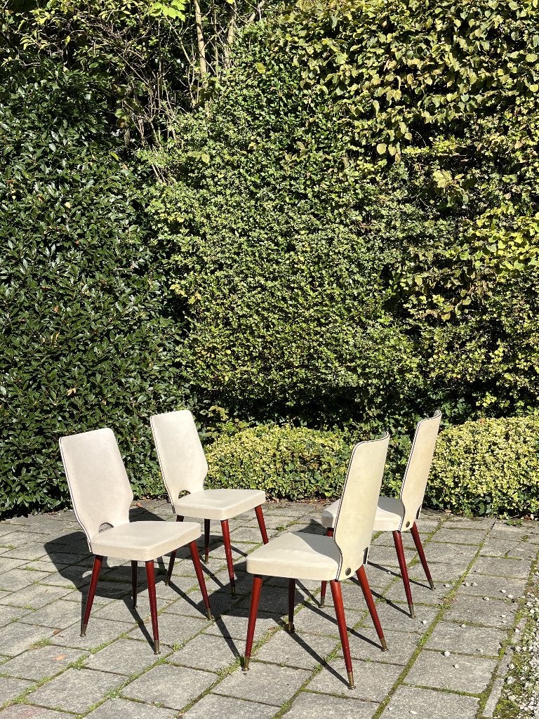 Set van 4 vintage stoelen - stijl uit het midden van de eeuw, Gebruikt, Wit, Vier, Mid-century