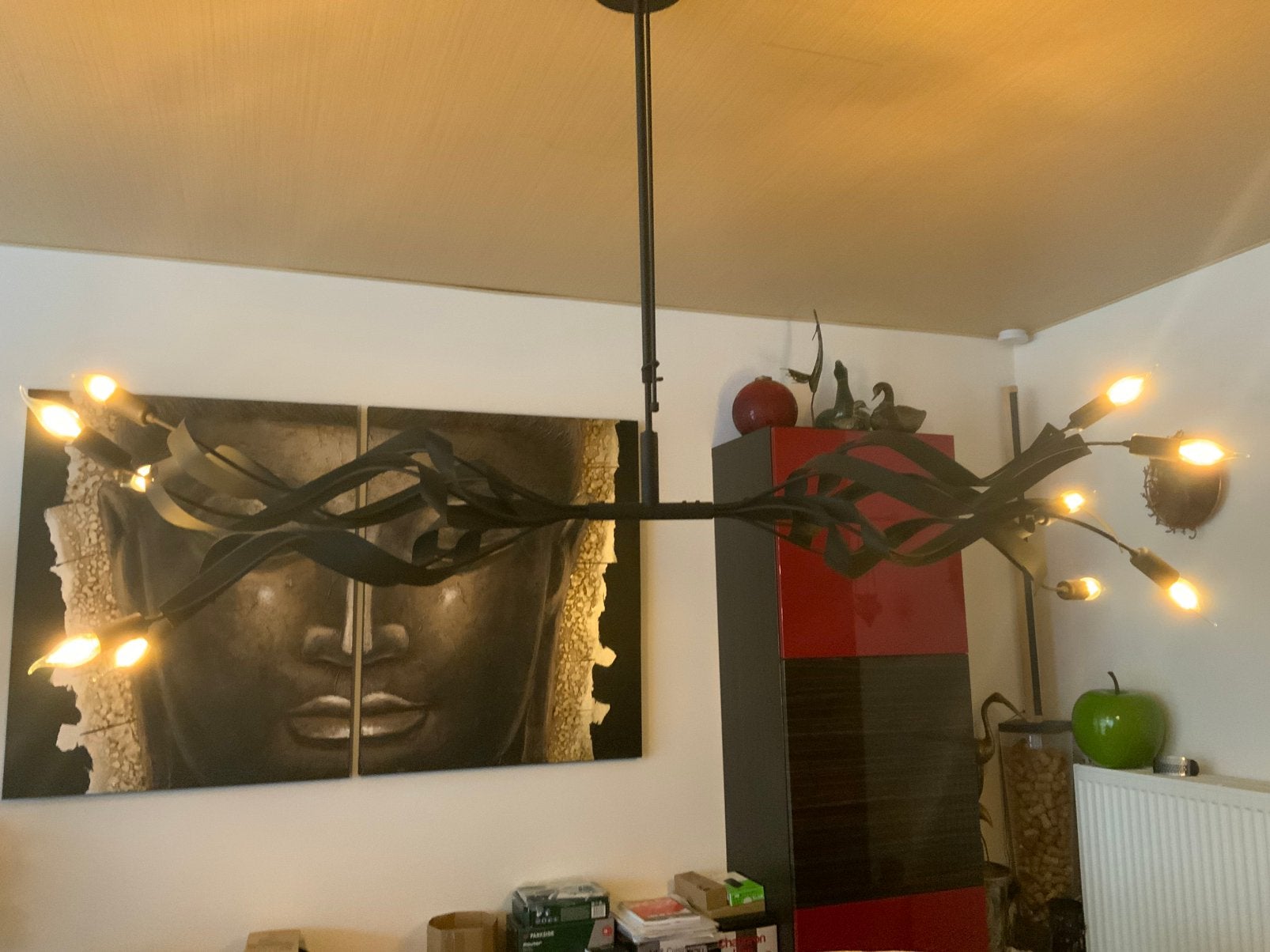 Moderne landelijke hangluster, Huis en Inrichting, Ophalen, Zo goed als nieuw, Metaal, E14 (klein)