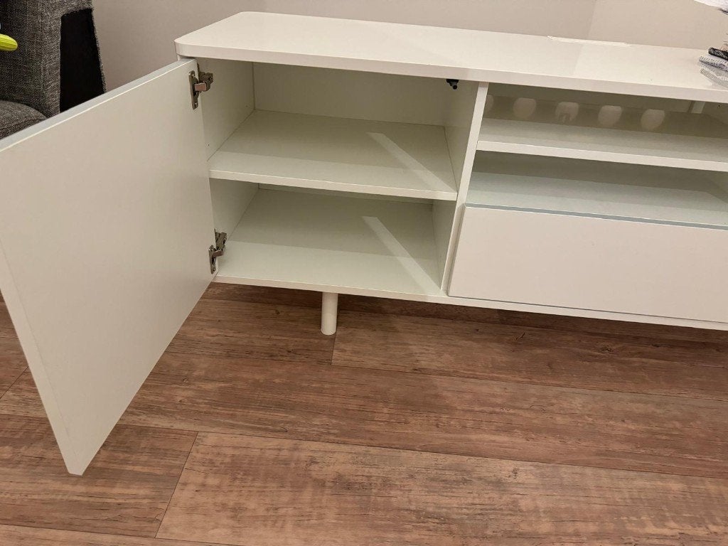 IKEA BESTÅ TV-meubel wit – 180 cm – deuren, lade & open vak, Huis en Inrichting, Ophalen, Overige materialen, 150 tot 200 cm, Zo goed als nieuw