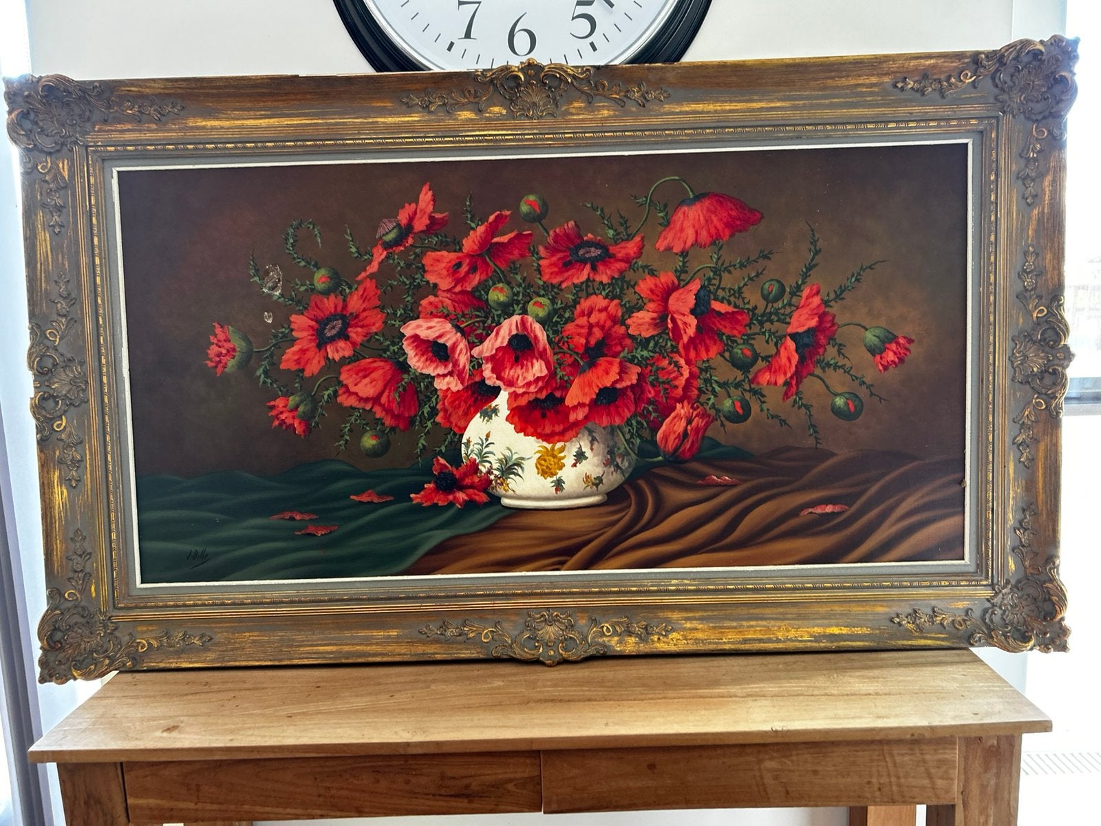 Grande peinture 120/60cm de Jean Bille (coquelicots) dégât, Enlèvement