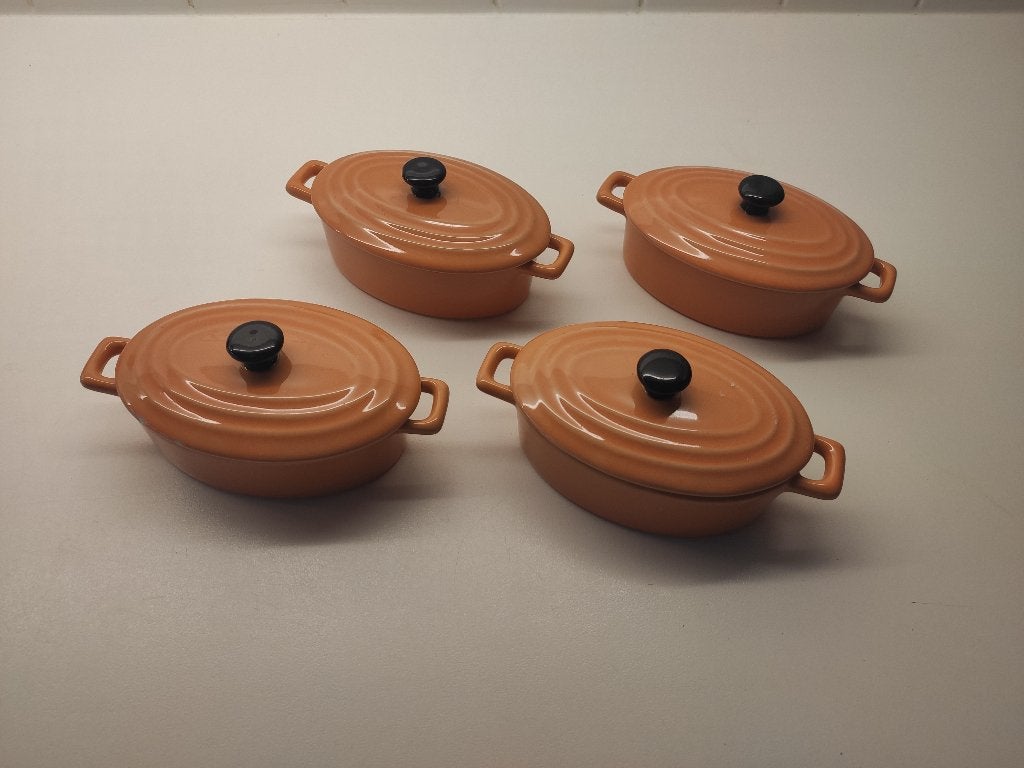 ovenschaaltjes klein, porselein, oranje, ovaal, met deksel, Maison & Meubles, Cuisine | Vaisselle, Enlèvement, Utilisé, Autres styles