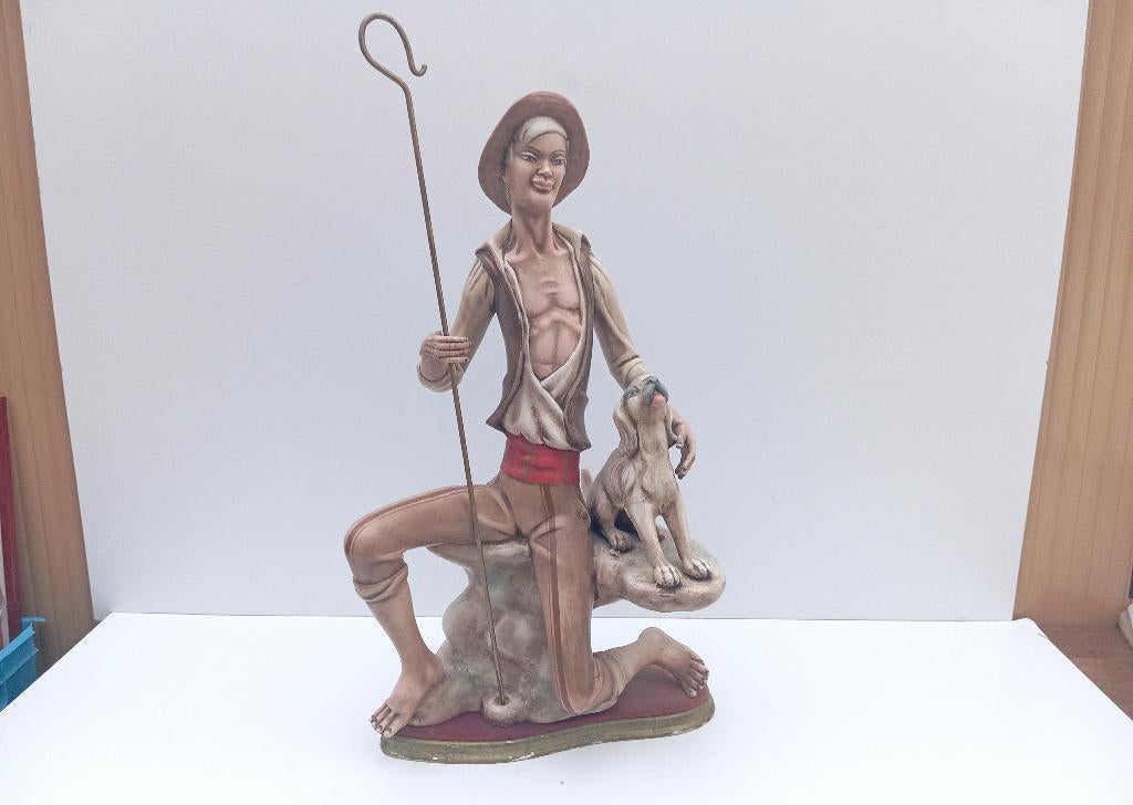 zeldzaam oud beeld keramiek gemerkt polychroom 62 cm, Antiek en Kunst, Ophalen