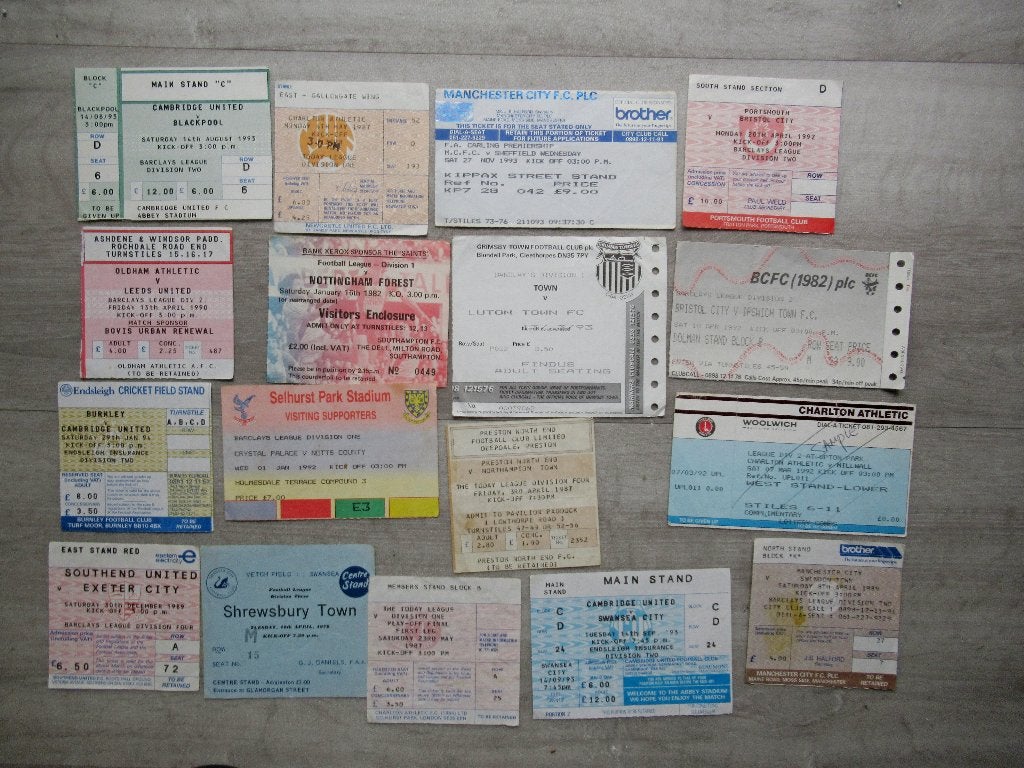 Lot van 17 Engelse voetbaltickets Jaren 1980-1990, Ophalen of Verzenden, Gebruikt, Overige typen